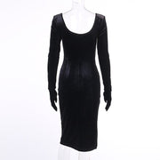  Women Dresses Velvet Long Sleeve Bodycon Dress Vintage Side Slit Twist Evening Dresses - Evening Dress - Velvet Black Dress SHBANGCO