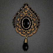 Antique Gold Brooch With Black Stones