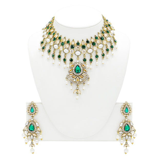 Hana Necklace & Earring Set Green V1