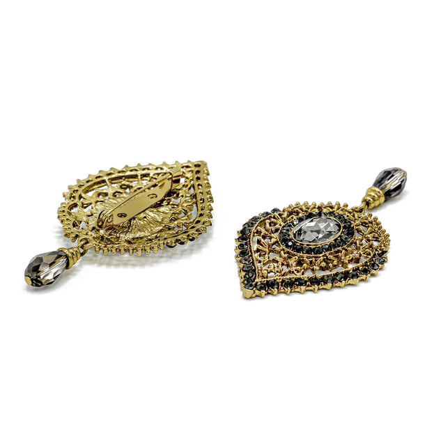 Antique Gold Brooch With Grey Stones