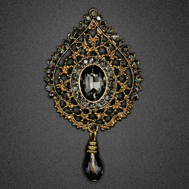 Antique Gold Brooch With Grey Stones