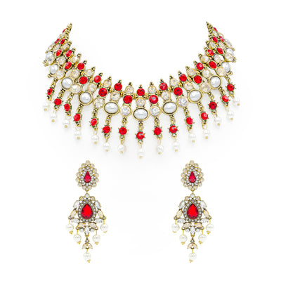 Hana Necklace & Earring Set Red V2