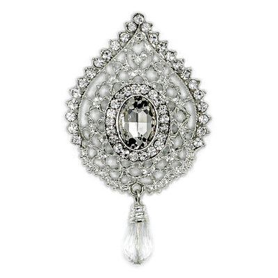 Light Silver Brooch With Clear Stones