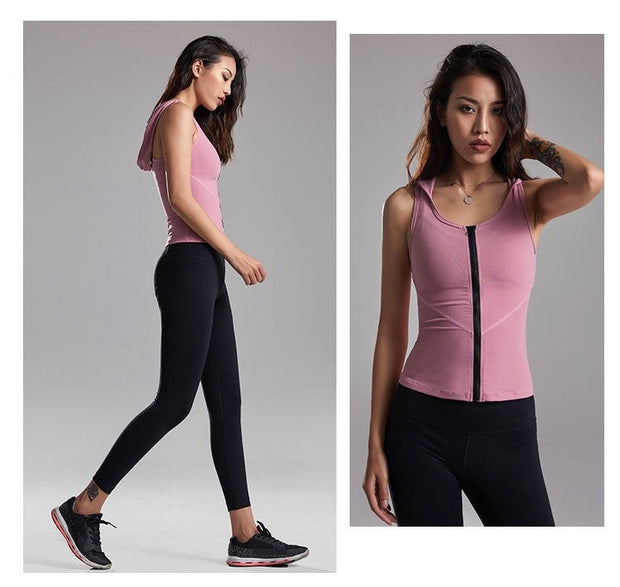 Buy Online Premium Quality and Stylish Premium Sleeveless Zip Up Hoodie for Women, Activewear for Women, Racer back Tank Top with hoodie, Sports Wear for Women, Bodyfit Tank Top - ShBang.co