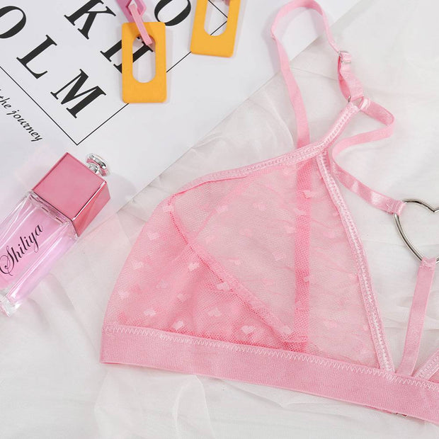 Buy Online Premium Quality and Stylish Heart Ring Link Pink Lingerie Set, Elegant Pink or Lingerie Set, Hot Sexy Transparent Pink or Black Set - ShBang.co