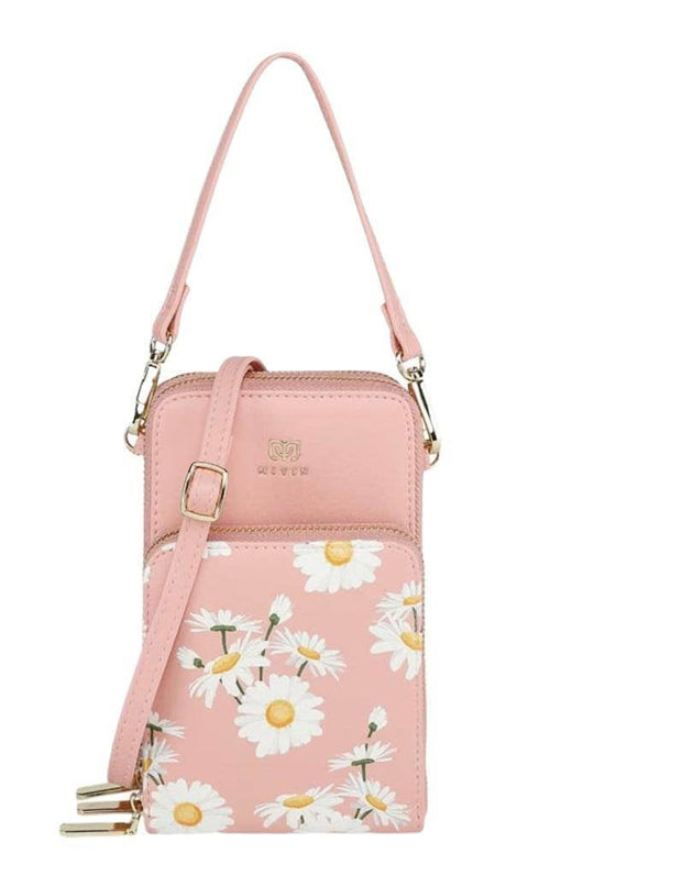 Buy Online Premium Quality and Stylish Mini MIYIN Daisey Pink Multifunction Crossbody Bag, Trendy Crossbody Bag, Pink Everyday Bag, Leather Bag, Red Casual Bag, Black with Flower - ShBang.co