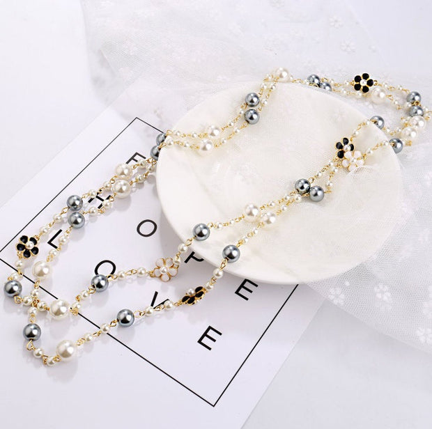 Buy Online Premium Quality and Stylish Multi Layer Pearl Necklace, Handmade Long Pearl Necklace, Enamel Flower Necklace, Pearl Necklace, Gift for her,Long Necklace - ShBang.co
