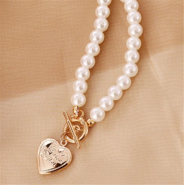 Buy Online Premium Quality and Stylish Pearl Necklace with Heart Pendant, Gold Heart Pendant Necklace, Bridal Necklace, Short Victorian Necklace, Valentine Gift, Gift for her - ShBang.co