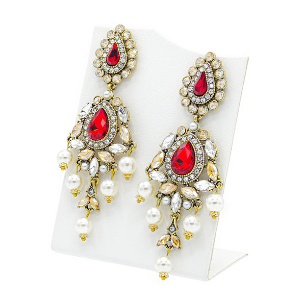 Buy Online Premium Quality and Stylish Luxurious Red statement earrings with Rhinestone Pearls - ShBang.co