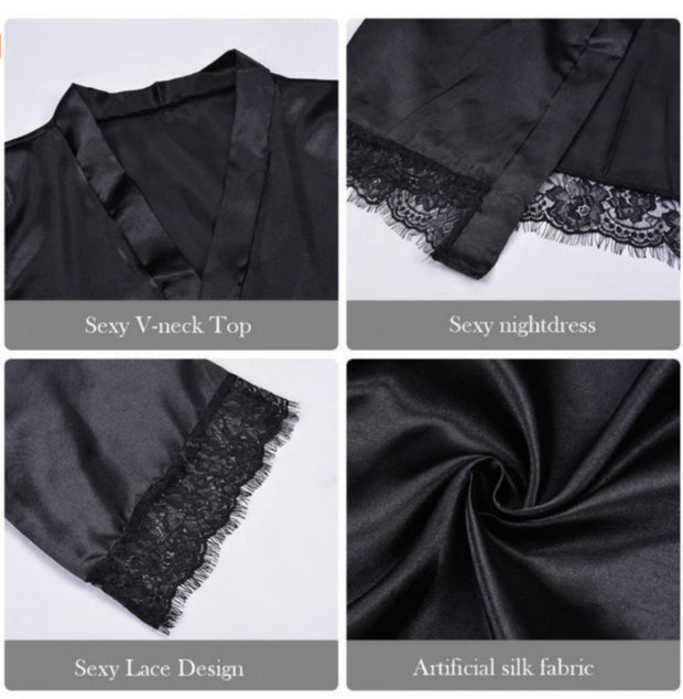 Buy Online Premium Quality and Stylish Satin Silk Nightdress, Lace Nightgown, Black Satin Silk Night Robe, Sexy Night Robe, Sexy Sleepwear, Perfect, Gift for her - ShBang.co