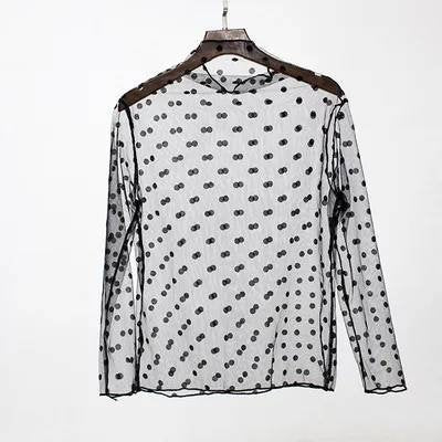 Buy Online Premium Quality and Stylish New Release Women Mesh Lace Transparent Shirt Blouse Long Sleeves Sexy Blouses Tops Female Hallow out Pullover Shirt - ShBang.co