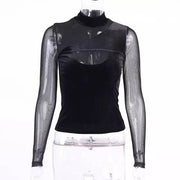 Buy Online Premium Quality and Stylish High End Fashionable Sexy Mesh Long Sleeve with Velvet Feel Top T-shirt Sexy New Trend - ShBang.co