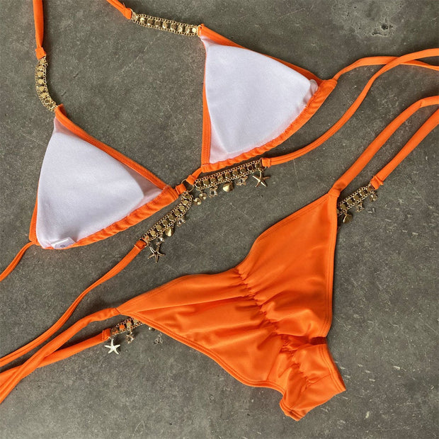 Buy Online Premium Quality and Stylish ONE-PIECE SWIMSUIT - Thong Swimsuit -  Designer - Women Clothing - Vibrant Orange Diamond Sexy Swimsuit - Bikini Swimwear & Beachwear Set - ShBang.co