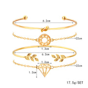 Buy Online Premium Quality and Stylish BRACELET SET Personalized 4 Pcs Gold Plated Leaf Diamond Donut Knot Cuff Bangle Bracelet Set - ShBang.co
