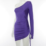 Purple Plain Bodycon Single Shoulder Dress