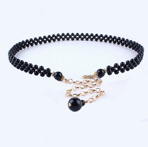LIMITED - Trendy Women Black Beads String Elastic Dress Cinch Chain Belt Waist Chain www.shbang.co