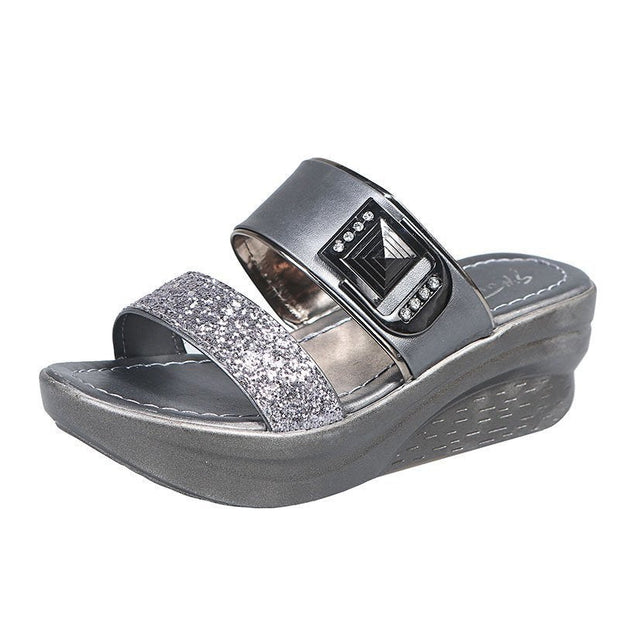 New Two-Strap Fashion Wedges With Diamond Inserts Designer Summer Women Light Slippers www.shbang.co