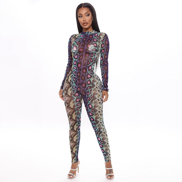 New Arrivals Sexy Jumpsuit Snakeskin Animal Print Long Sleeve Round Collar Jumpsuit Fashion Streetwear Catsuit www.shbang.co 