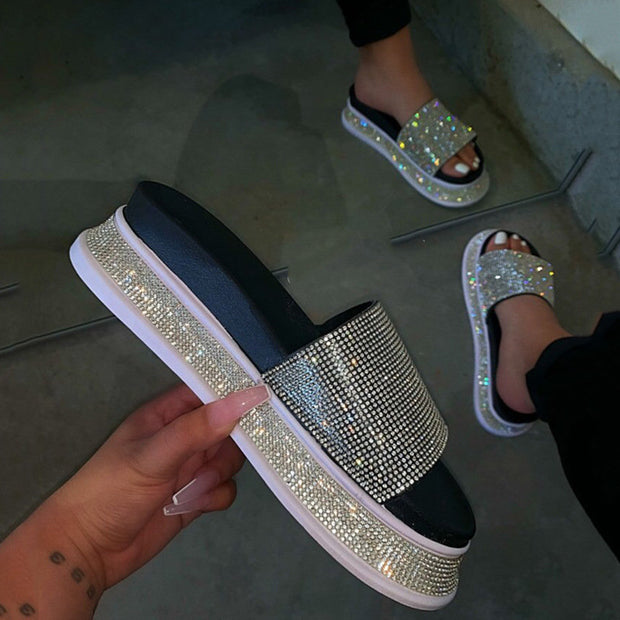 New Chunky Double Strap Cross Fashion with Diamond-Encrusted Platform Slippers for Women www.shbang.co