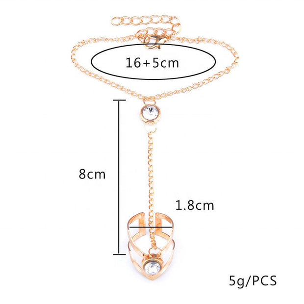 Gold Crystal Ring Bracelet for Women Wrist Chain Jewelry Fashion Bangles www.shbang.co.uk shbang.co