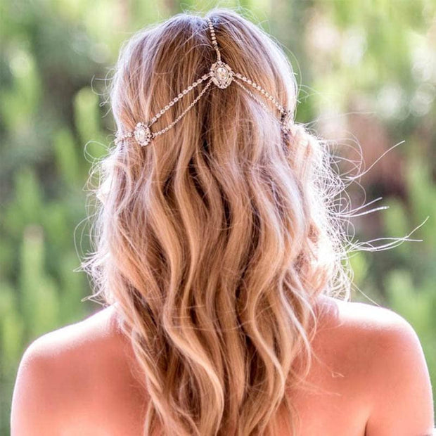 Bohemian Rhinestone Bridal Hair Chain