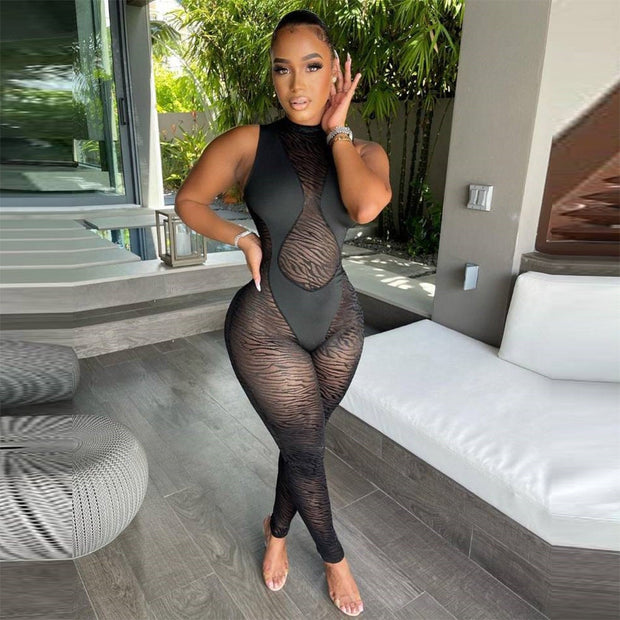 see through tights mesh jumpsuit women