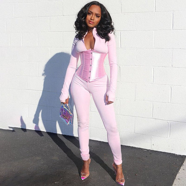 Woman's Sexy Baby Pink Winter Jumpsuit