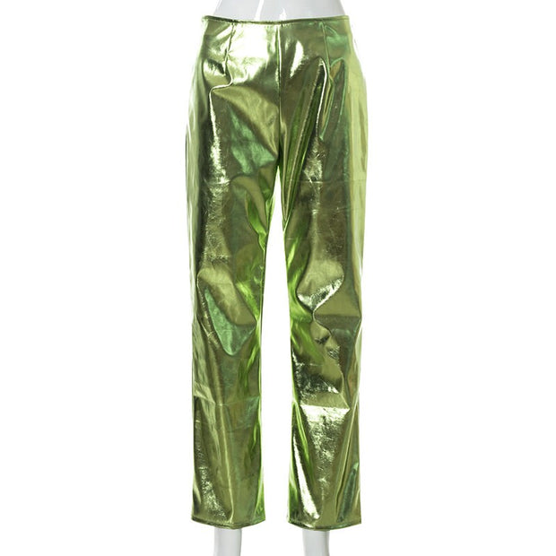 PU Shinny Green Blue Metallic Trousers
