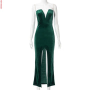 Green Velvet Sexy Split Dress