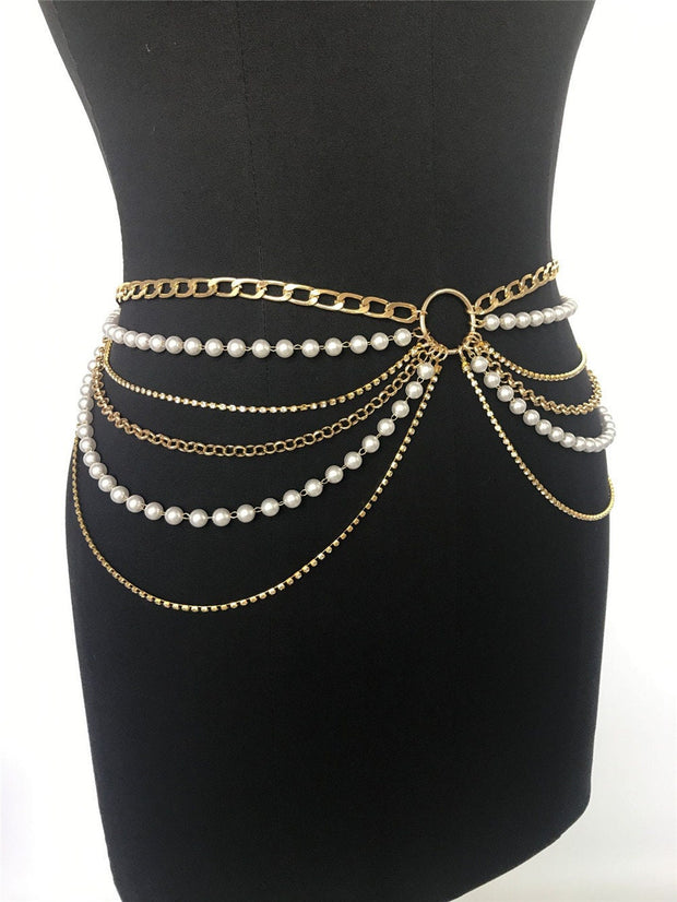 Women's  Multilayer Fancy Pearl Dress Belt