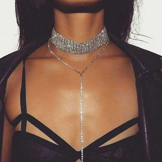 Sexy Long Tassel Rhinestone Choker Necklace