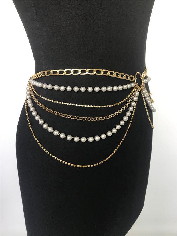 Women's  Multilayer Fancy Pearl Dress Belt