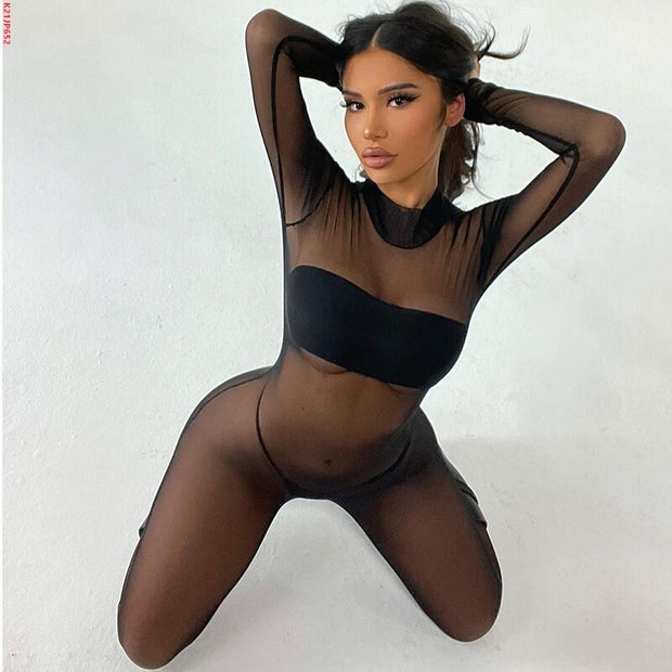 Women's Sexy Mesh See Through Jumpsuit SHBANG Women's Sexy Mesh See Through Jumpsuit SHBANG