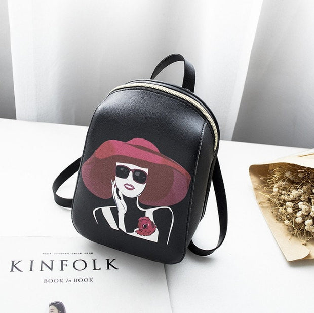 Character Painting Leather Mini Backpack