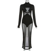 Sexy Mesh Black Long Sleeves Maxi Dress