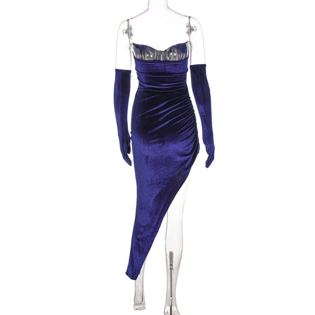 Blue Velvet Sleeveless Bodycon Dress