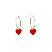 Fashion Gold Red Enamel Heart Drop Earrings
