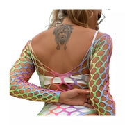 Products Rainbow Perspective Hollow Bodystocking Bodysuit See Through Lingerie Sexy Bikini Body Stocking - Fishnet Stockings ShBang.co